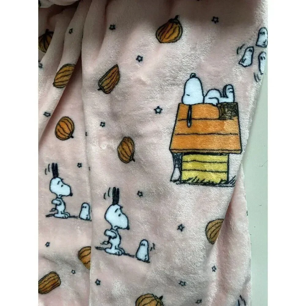 Peanuts Soft‎ Blanket Throw Snoopy Woodstock Pumpkin Halloween Pink 50X70” NEW